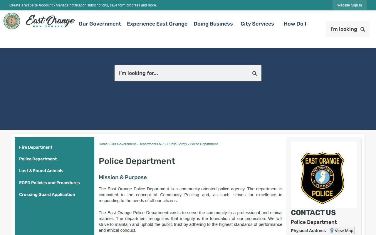 East Orange Police Department page for Essex County arrest records