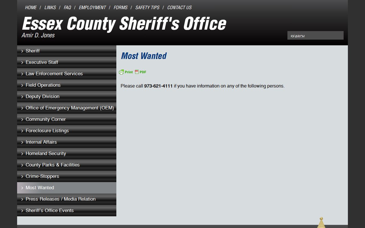Essex County Sheriff's Most Wanted official wanted-list source