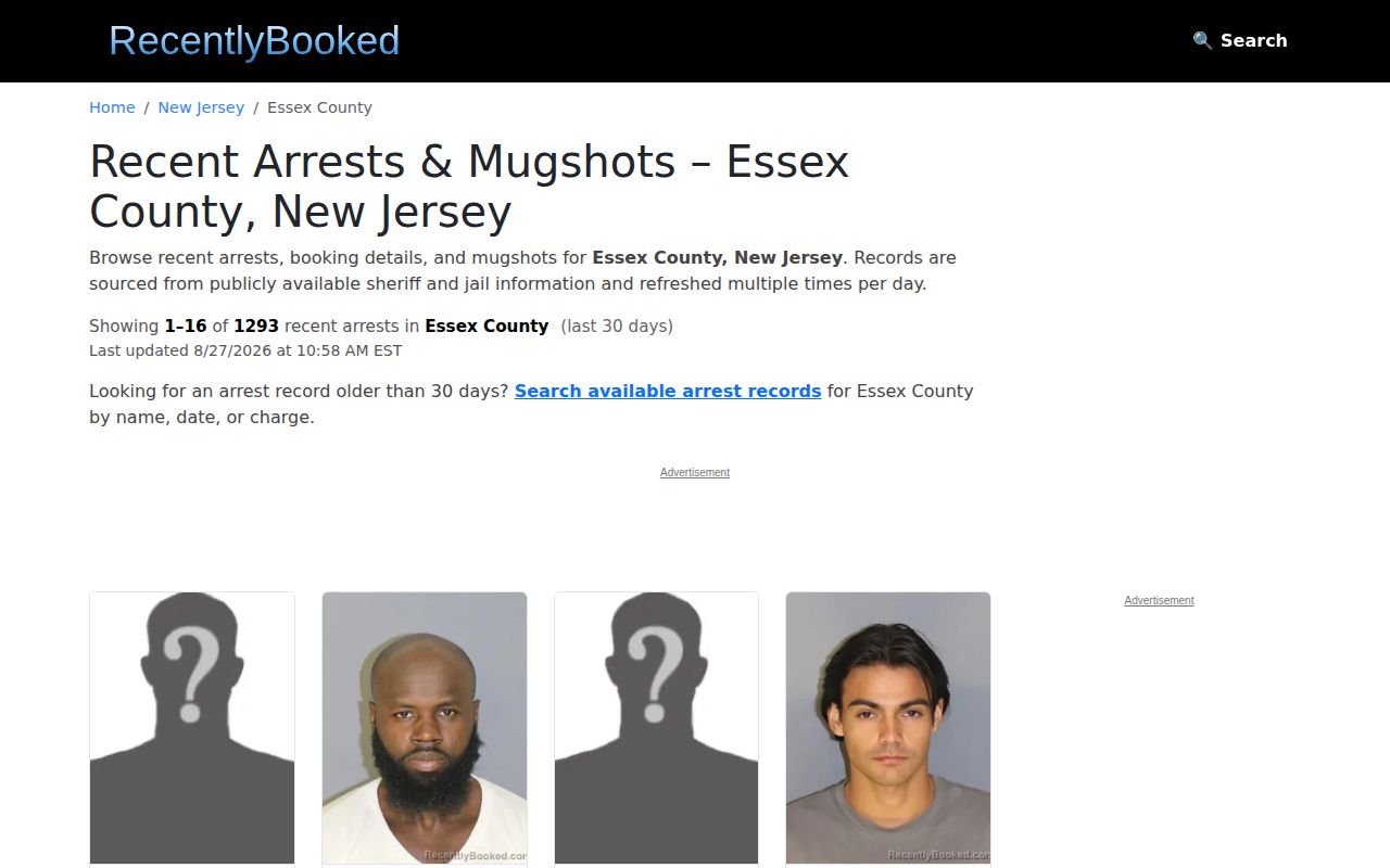 Essex County secondary recent booking index, not an official roster